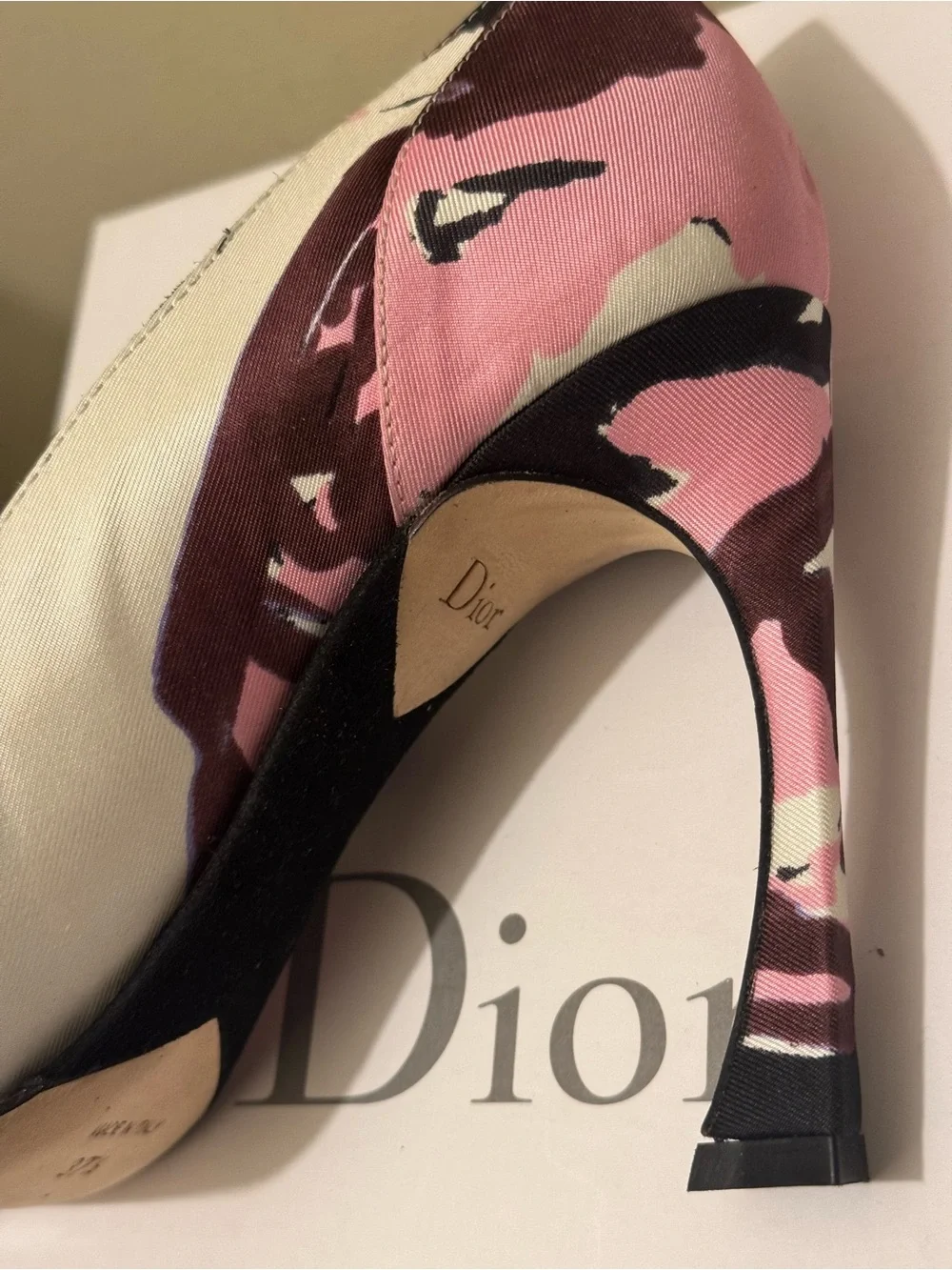 BNIB Christian Dior Songe Pink Burgundy Floral Satin Pumps Full Set Raf Simons